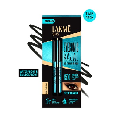 Lakme 9 To 5 Eyeconic Kajal Twin Pack - Deep Black