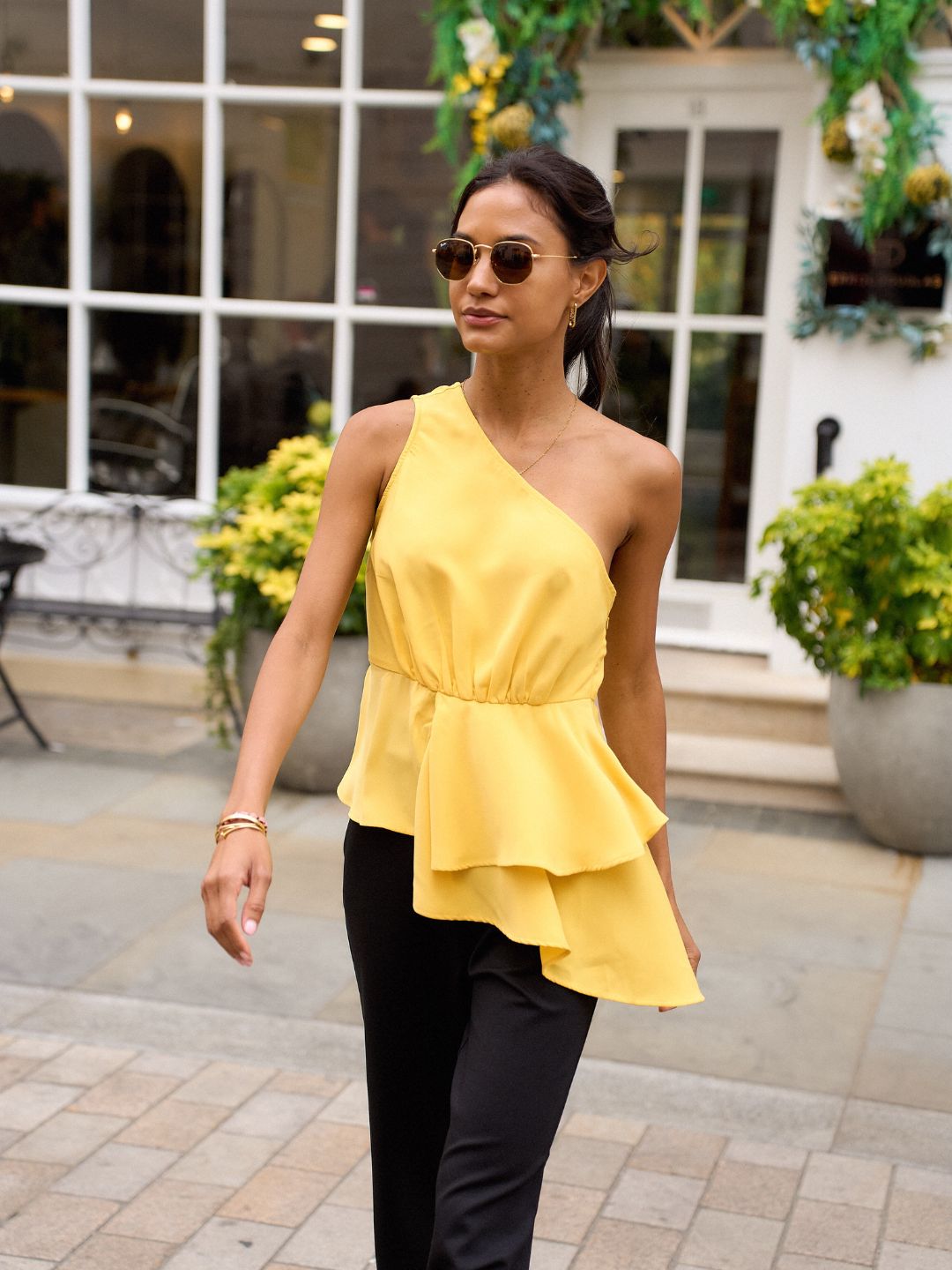 IS.U Yellow One Shoulder Ruffle Top