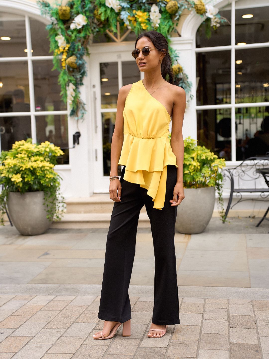 IS.U Yellow One Shoulder Ruffle Top
