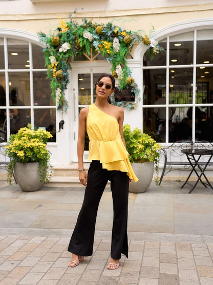 IS.U Yellow One Shoulder Ruffle Top