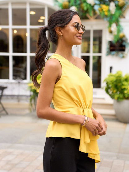 IS.U Yellow One Shoulder Ruffle Top