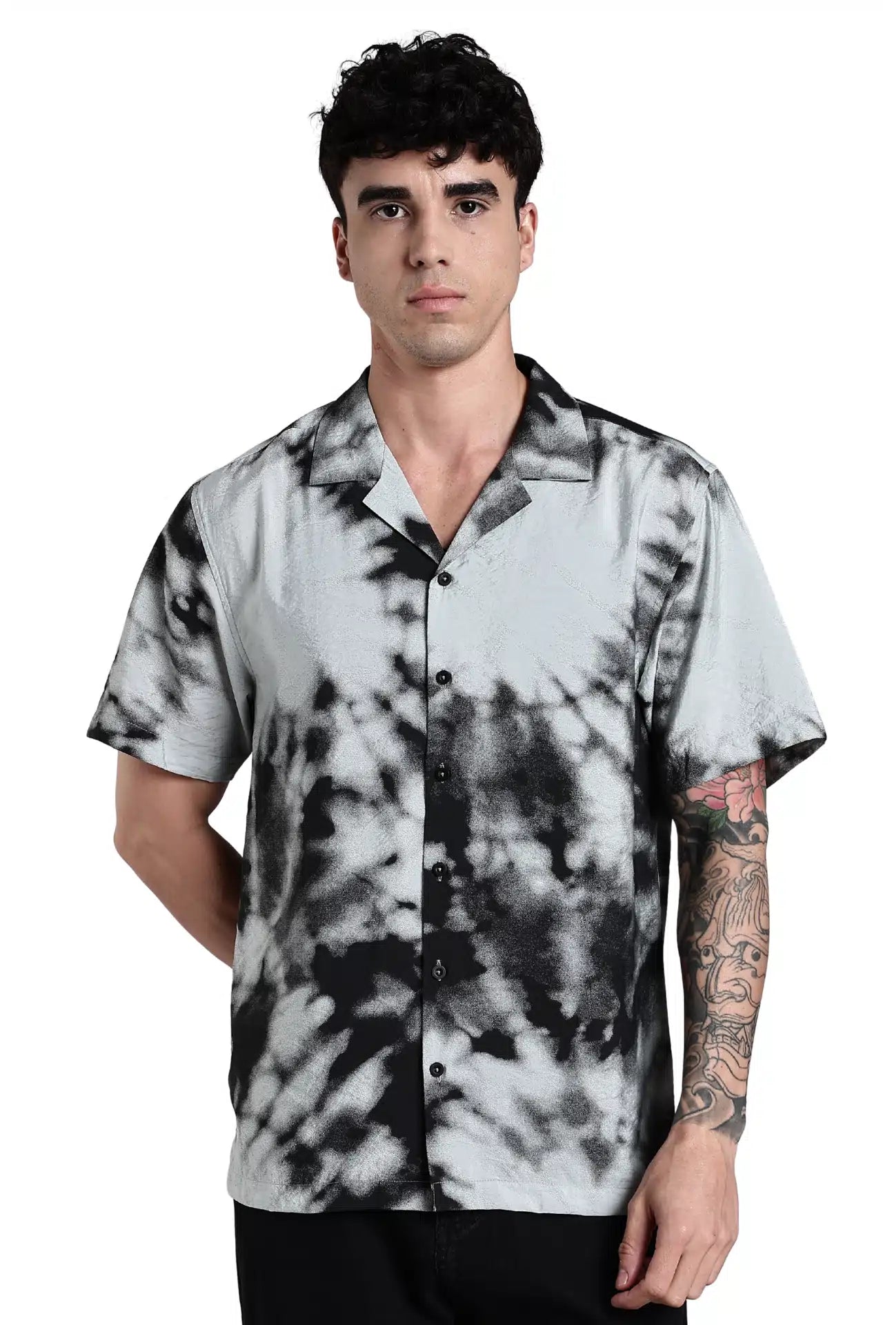 Black And Grey Tie And Dye Slim Fit Shirt