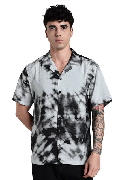 Black And Grey Tie And Dye Slim Fit Shirt