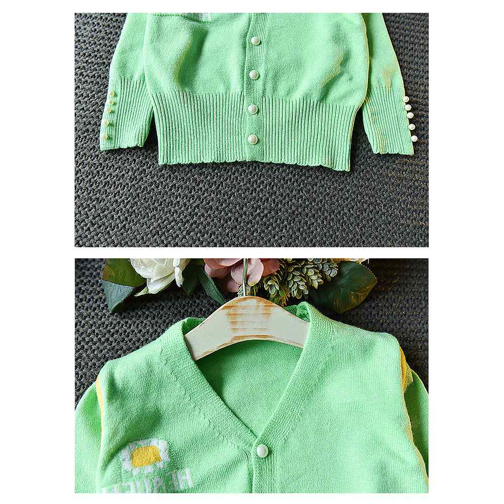 Mint Green V neck style 2 pcs, Skirt and Top Winterwear set for Girls