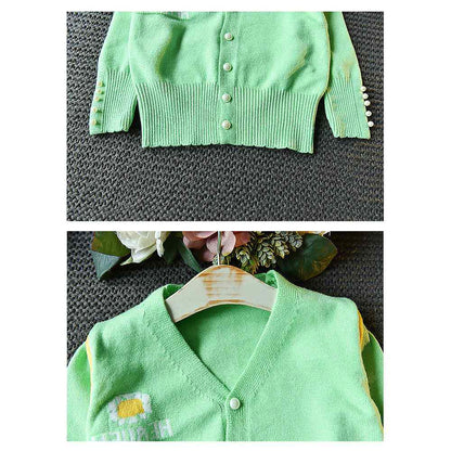 Mint Green V neck style 2 pcs, Skirt and Top Winterwear set for Girls