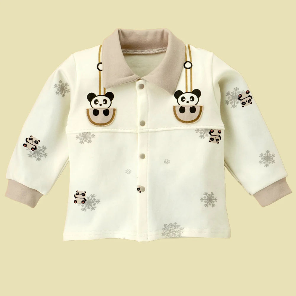 2pcs Cream Panda full sleeves shirt with matching Pants for Toddlers