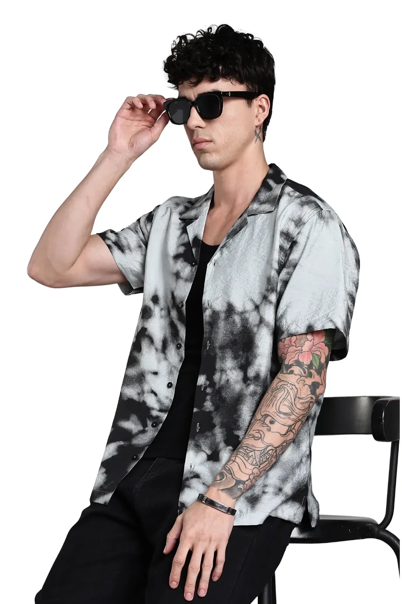 Black And Grey Tie And Dye Slim Fit Shirt