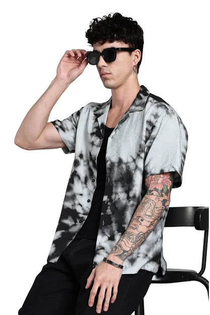 Black And Grey Tie And Dye Slim Fit Shirt