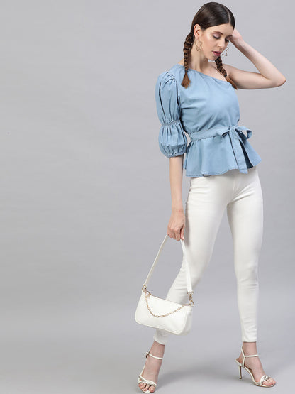 Denim One Shoulder Top