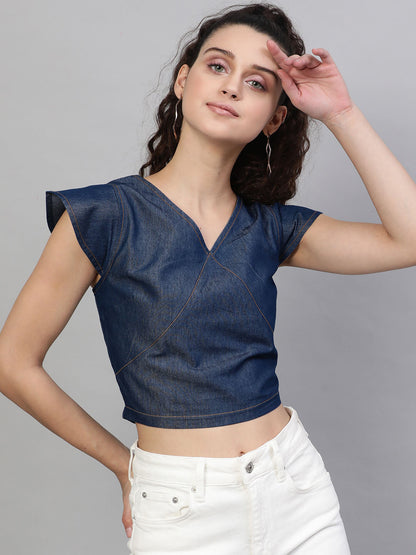 Denim Smocked Back Top
