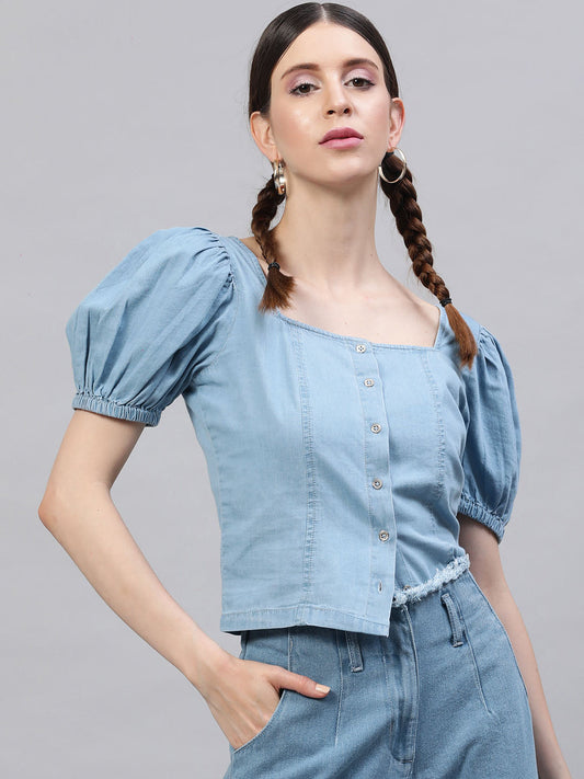 Denim Puff Sleeve Top