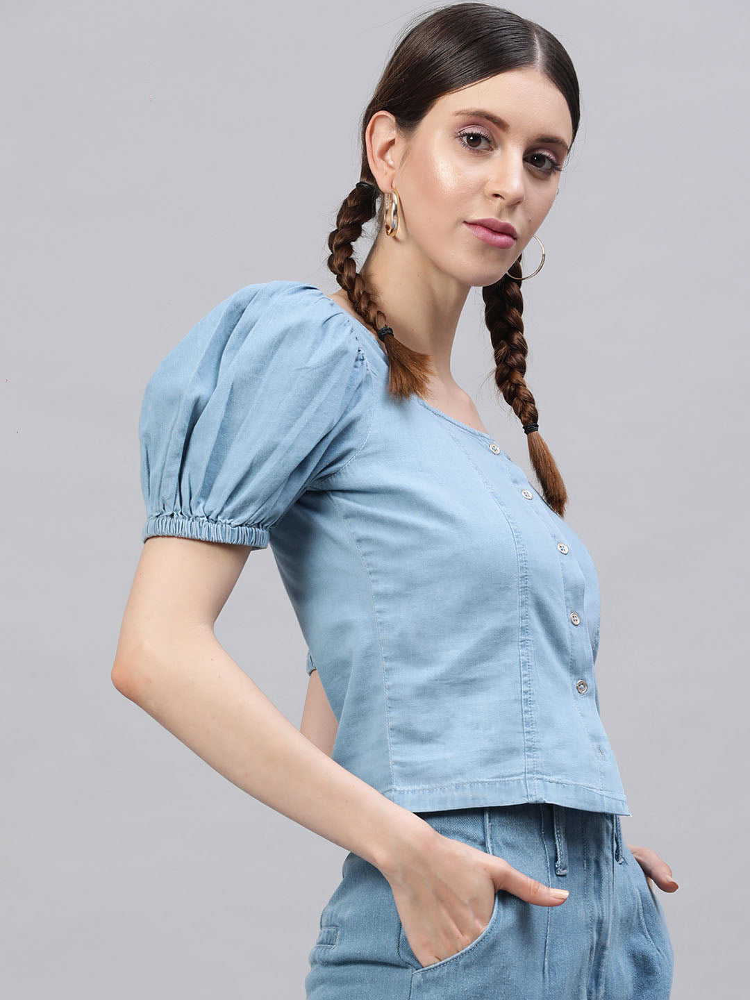 Denim Puff Sleeve Top