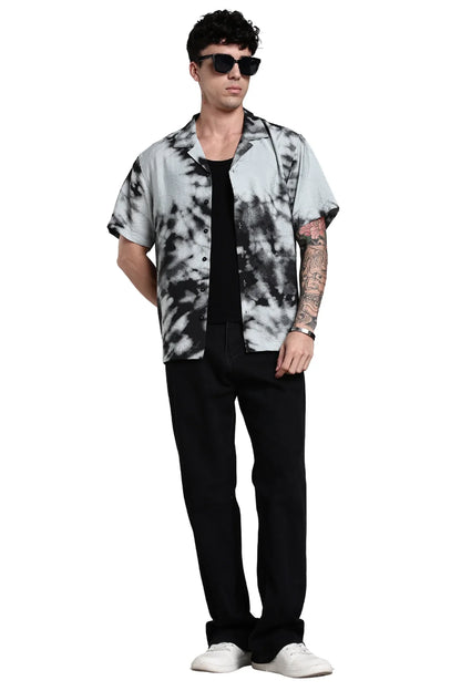 Black And Grey Tie And Dye Slim Fit Shirt