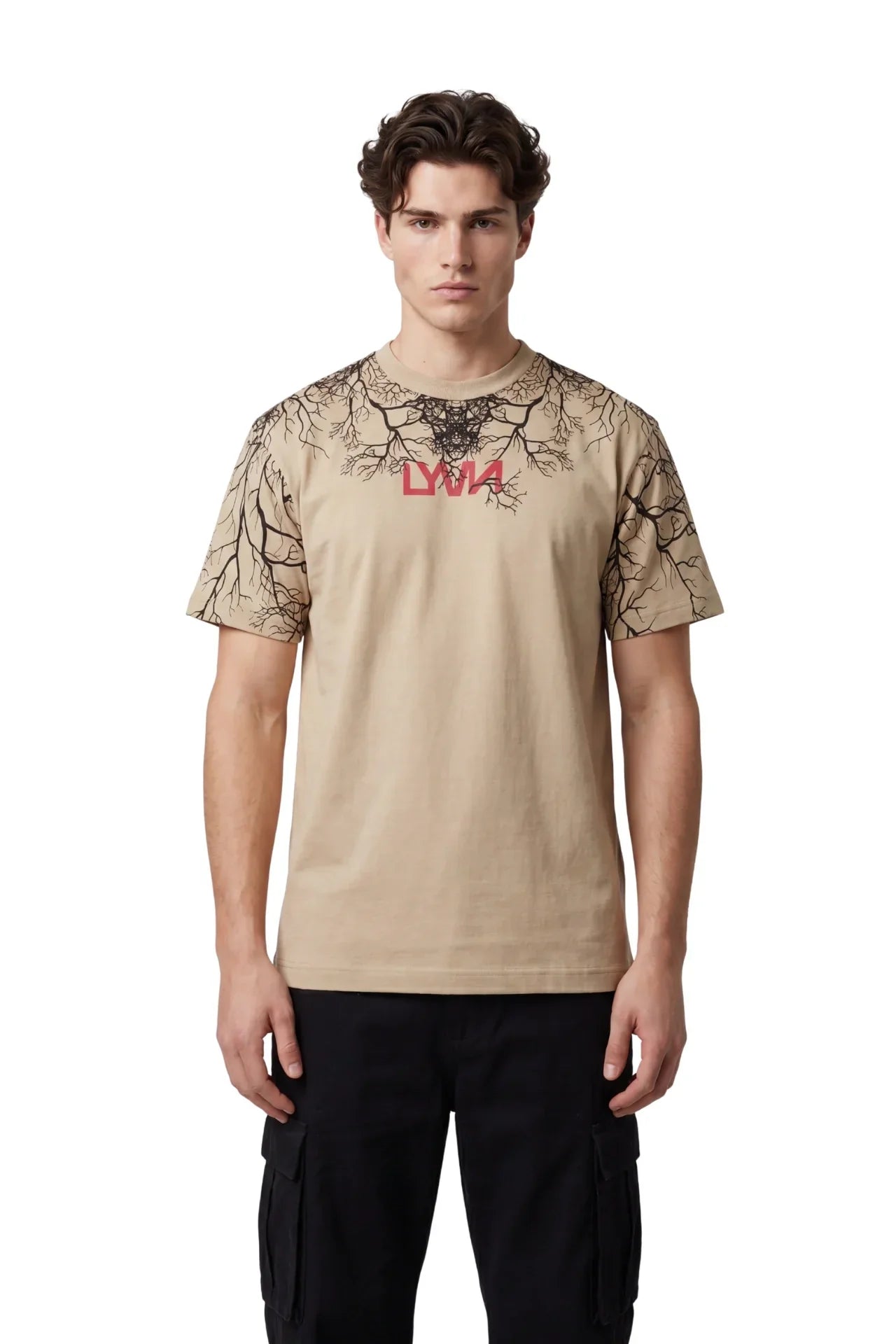 Hidden Child Beige Oversized Printed T-Shirt