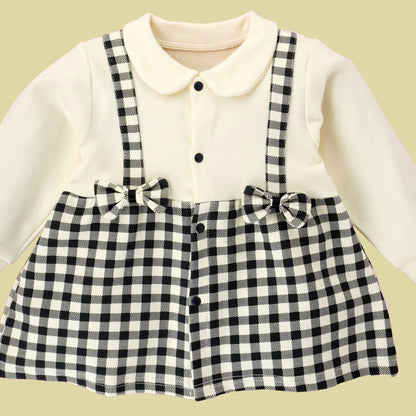 2pcs Black Checks Long Frock style Top with matching full Pants