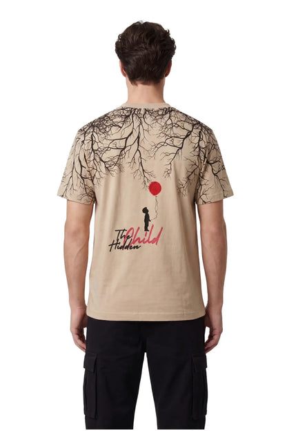 Hidden Child Beige Oversized Printed T-Shirt