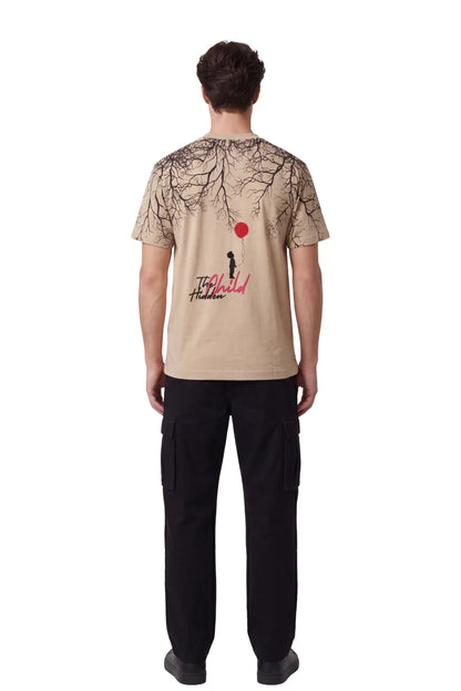 Hidden Child Beige Oversized Printed T-Shirt