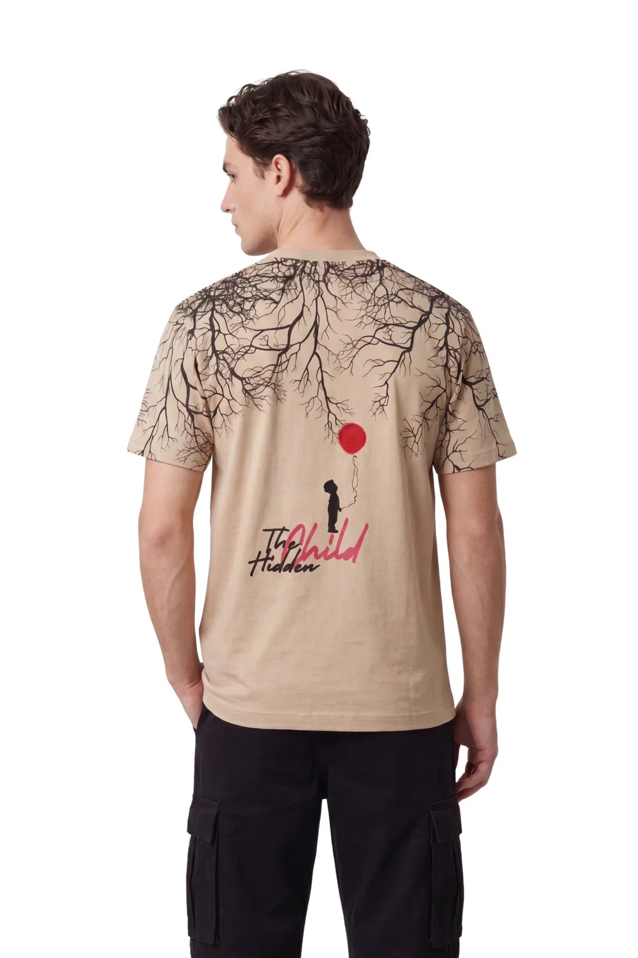 Hidden Child Beige Oversized Printed T-Shirt