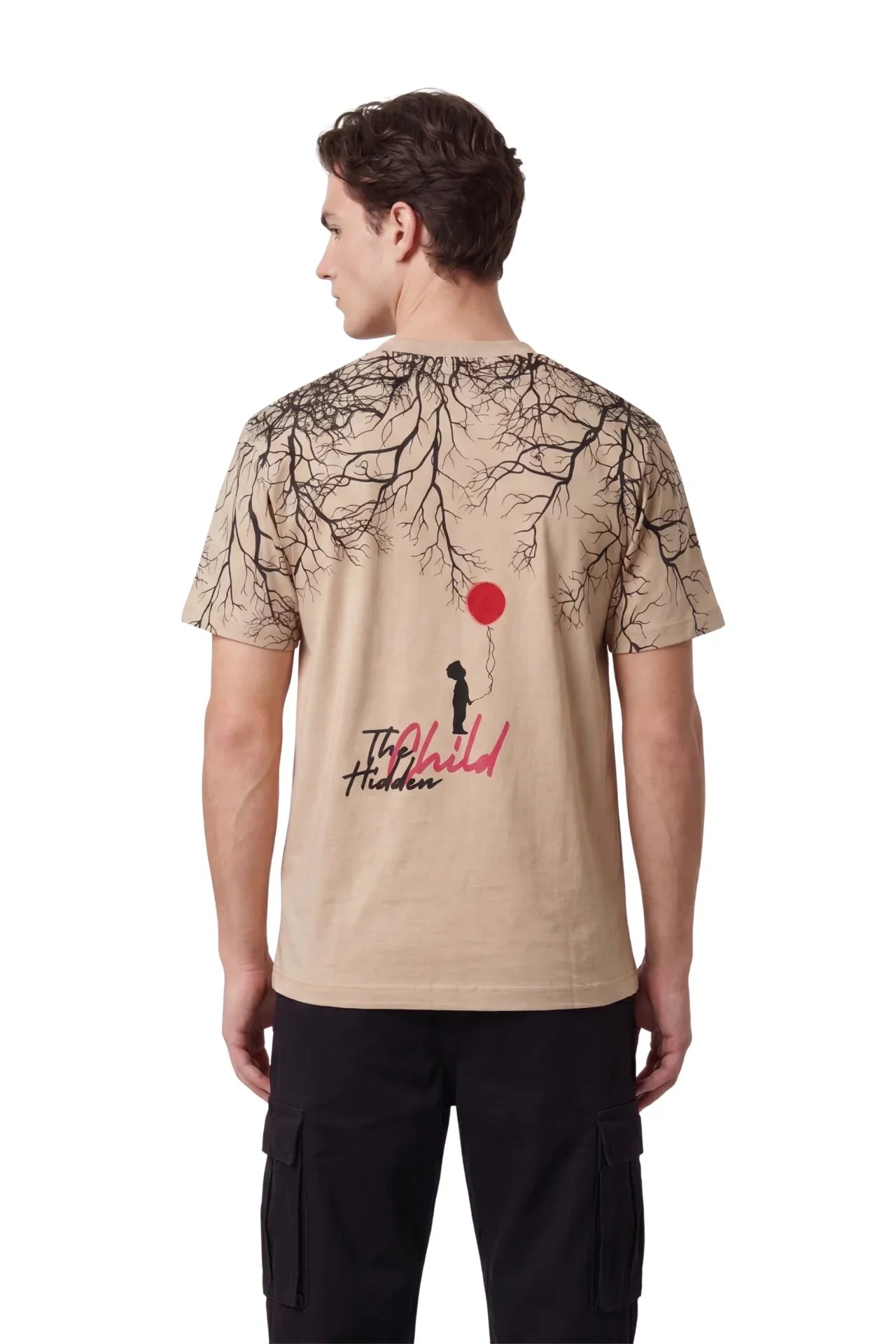Hidden Child Beige Oversized Printed T-Shirt