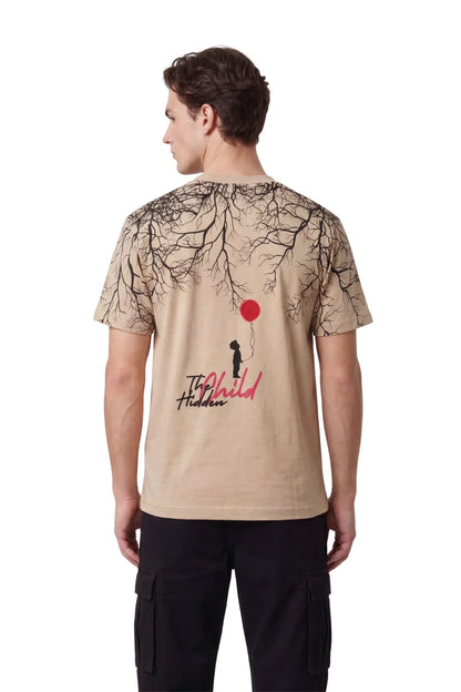 Hidden Child Beige Oversized Printed T-Shirt