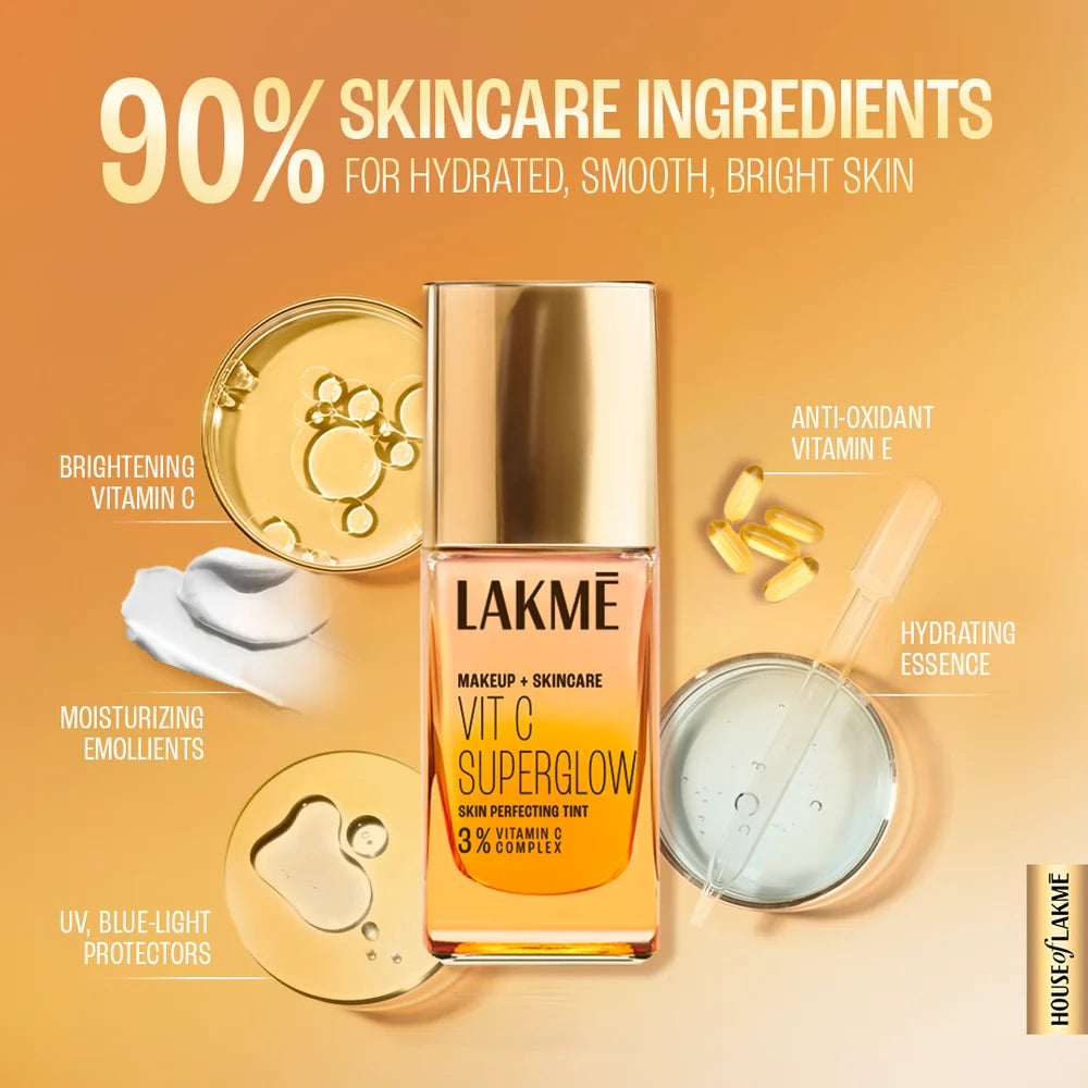 Lakme Makeup+Skincare VIT C Superglow Skin Perfecting Tint Foundation - Neutral Honey N260