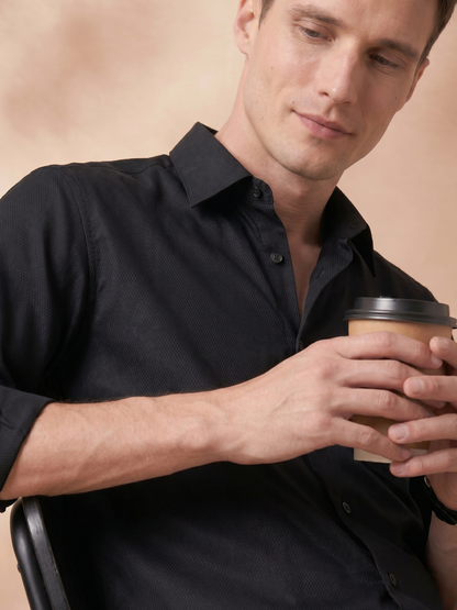 Regular Fit Cotton Black Formal Shirt for Men (FIBON)