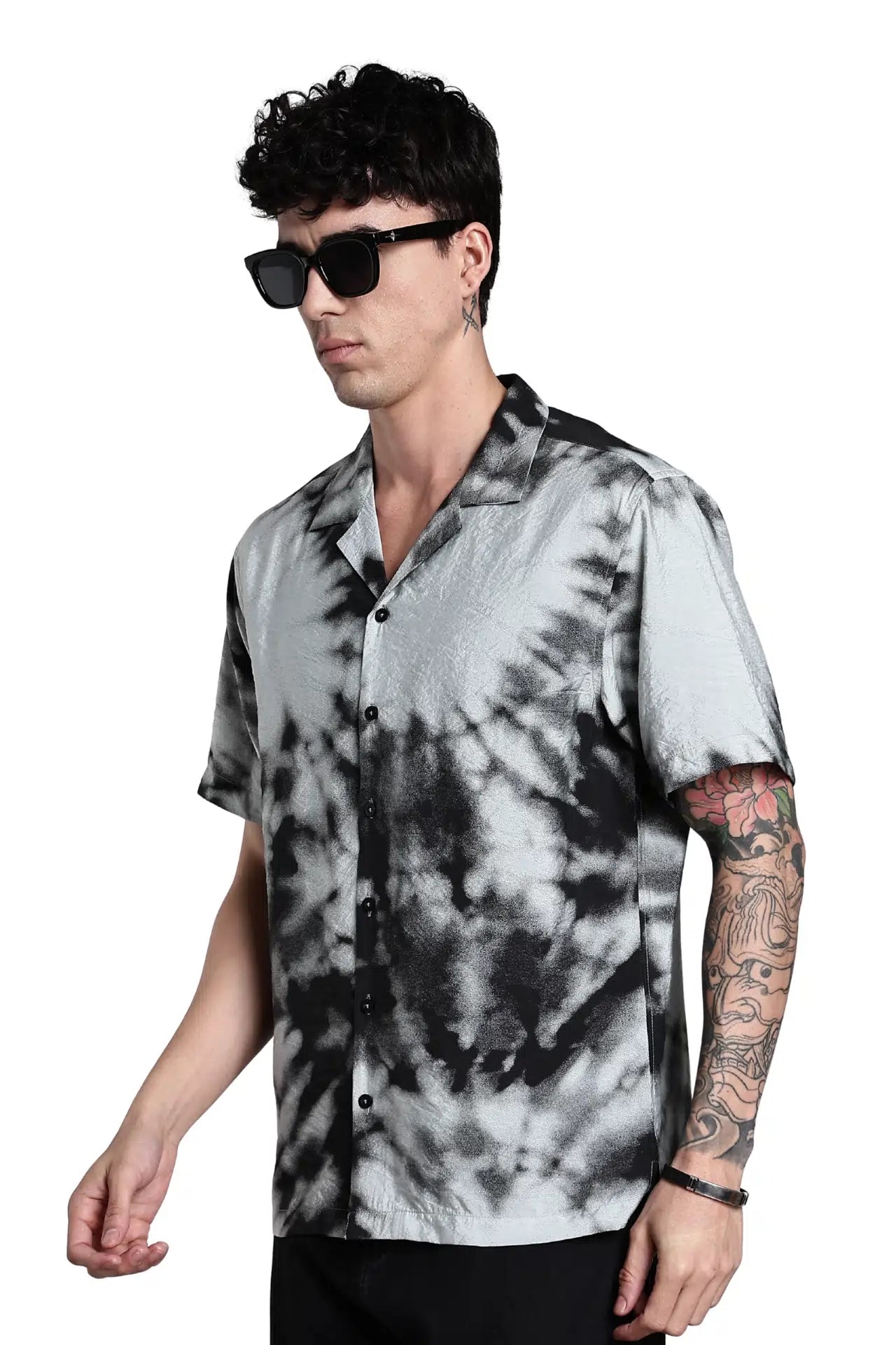 Black And Grey Tie And Dye Slim Fit Shirt