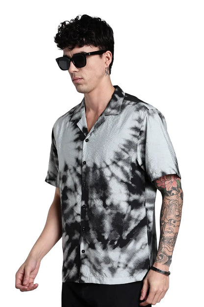 Black And Grey Tie And Dye Slim Fit Shirt