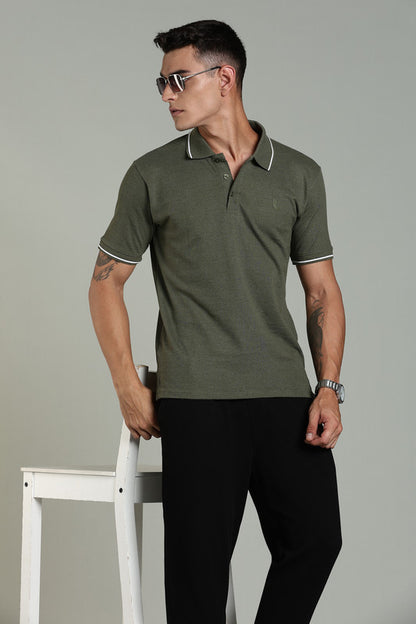 Funny Tales Olive Green Polo T-shirt for Men