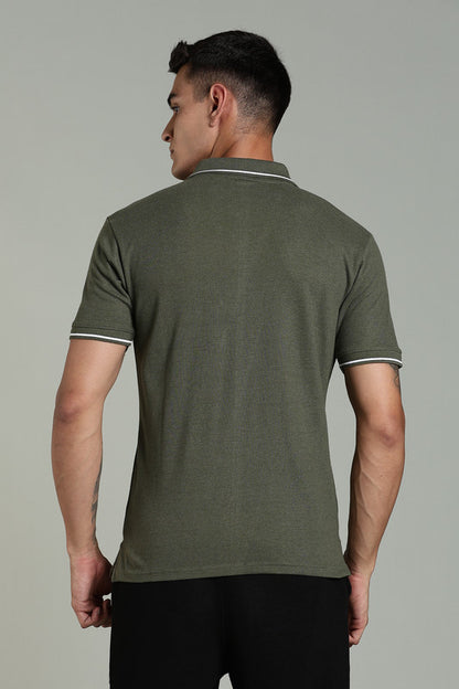 Funny Tales Olive Green Polo T-shirt for Men