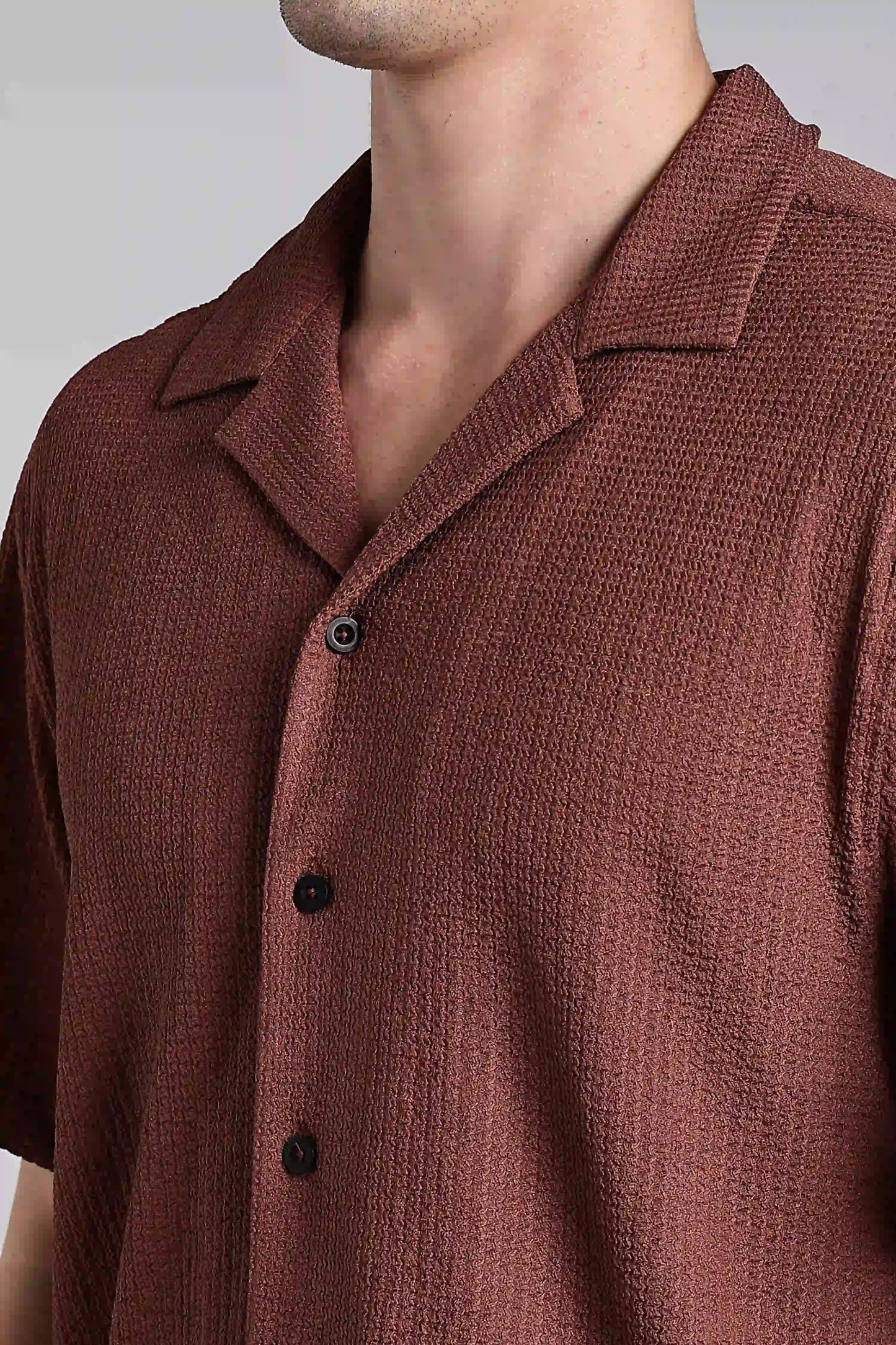 Brown Textured Slim Fit Shirt