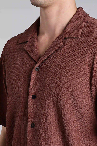 Brown Textured Slim Fit Shirt
