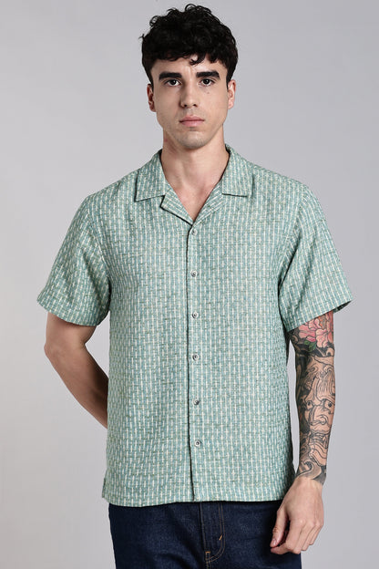 Blue Textured Turkish Weave Slim Fit Shirt