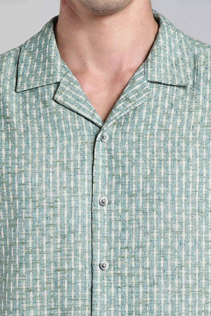 Blue Textured Turkish Weave Slim Fit Shirt