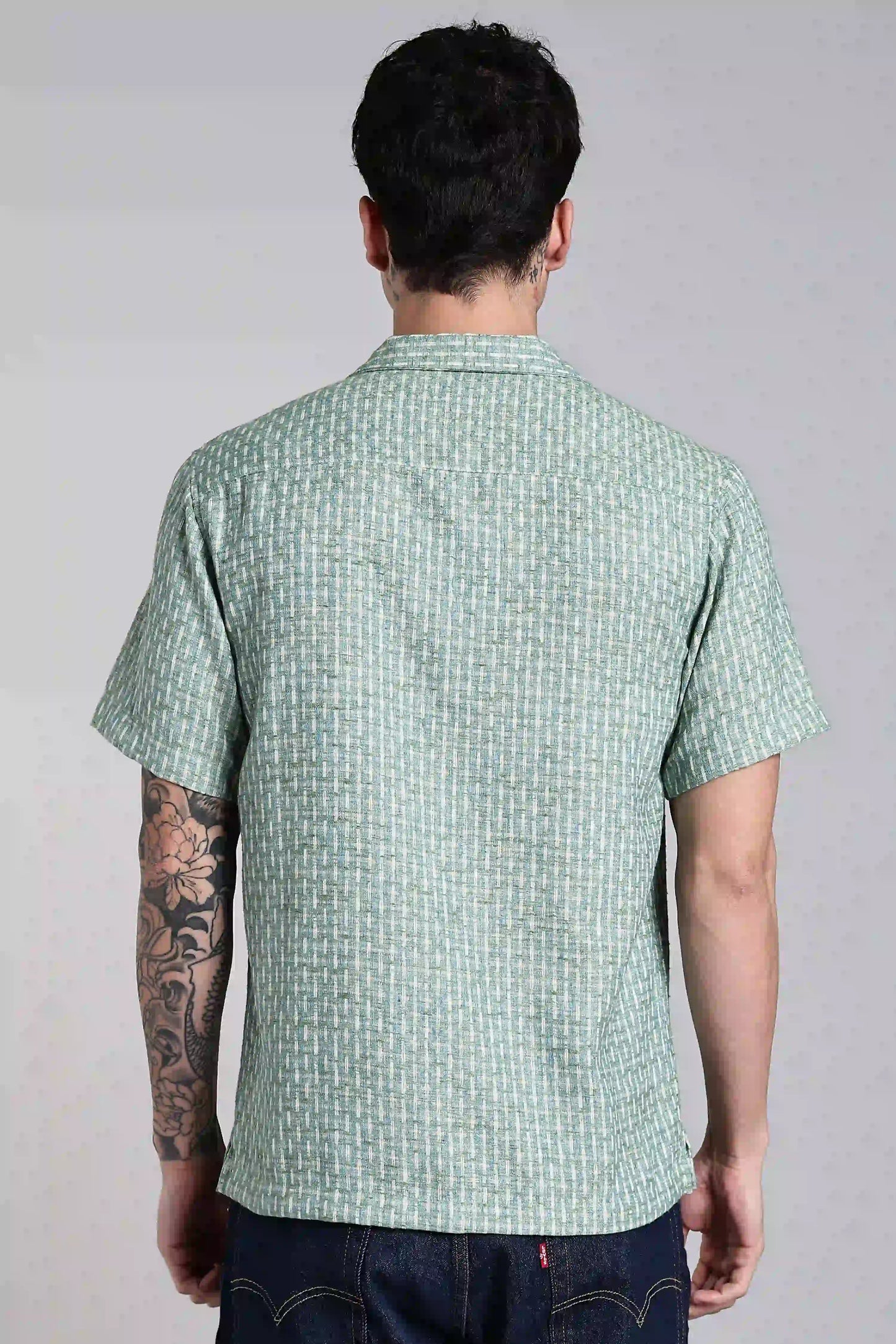 Blue Textured Turkish Weave Slim Fit Shirt