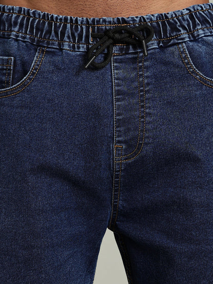 Elastic Waist Denim Shorts – Mid Wash Blue
