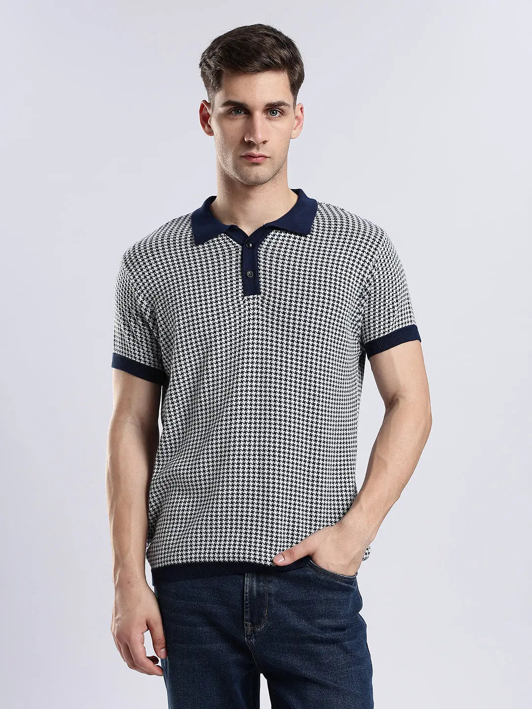 Men's Monaco Jacquard Knit Navy Polo Vellure
