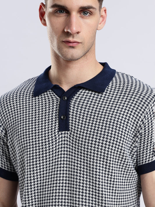 Men's Monaco Jacquard Knit Navy Polo