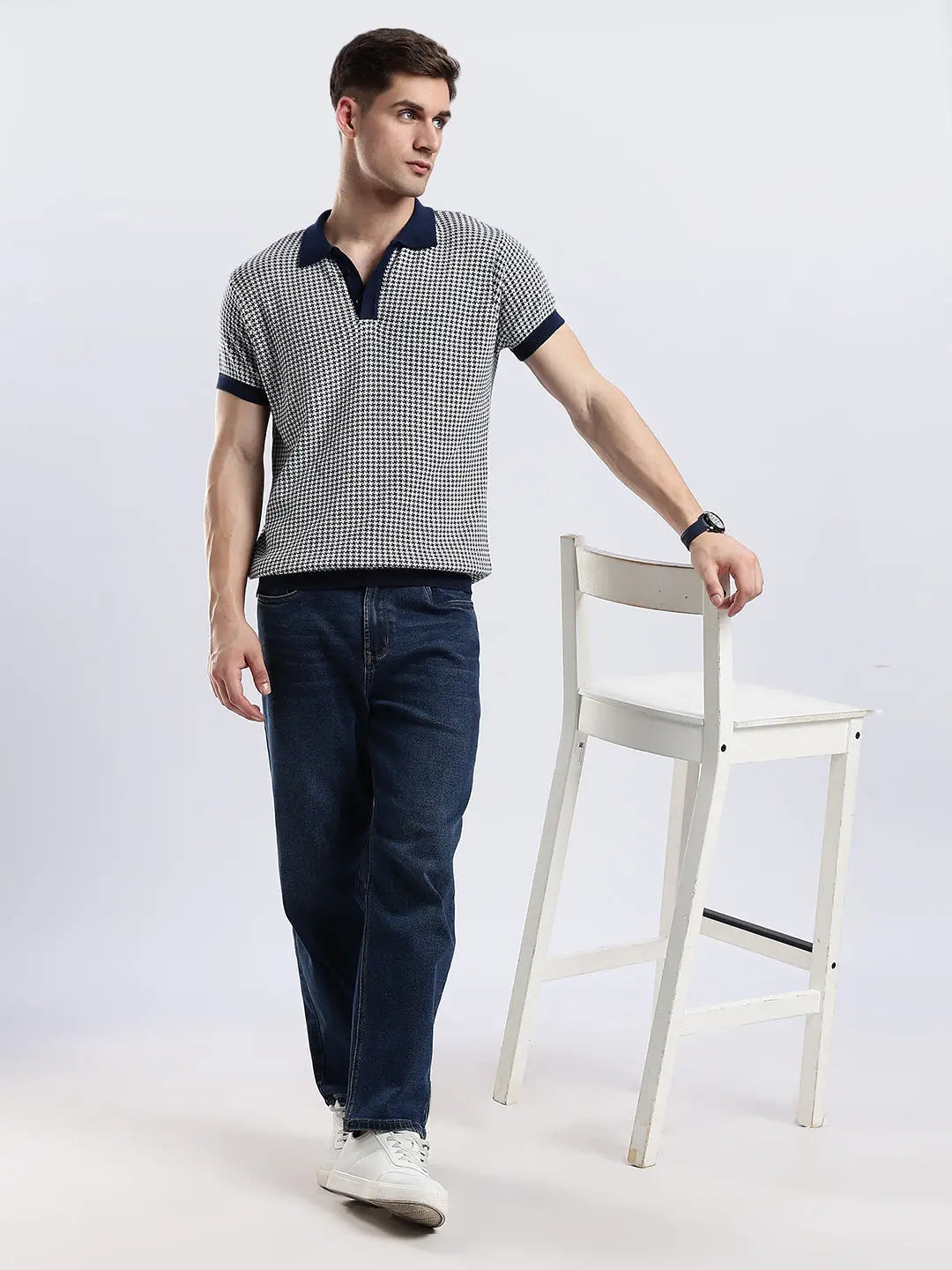 Men's Monaco Jacquard Knit Navy Polo Vellure