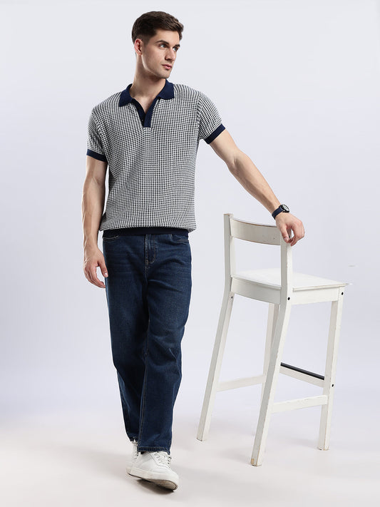 Men's Monaco Jacquard Knit Navy Polo