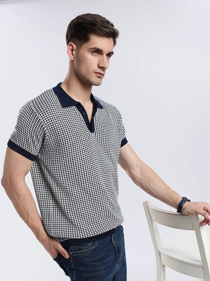 Men's Monaco Jacquard Knit Navy Polo Vellure