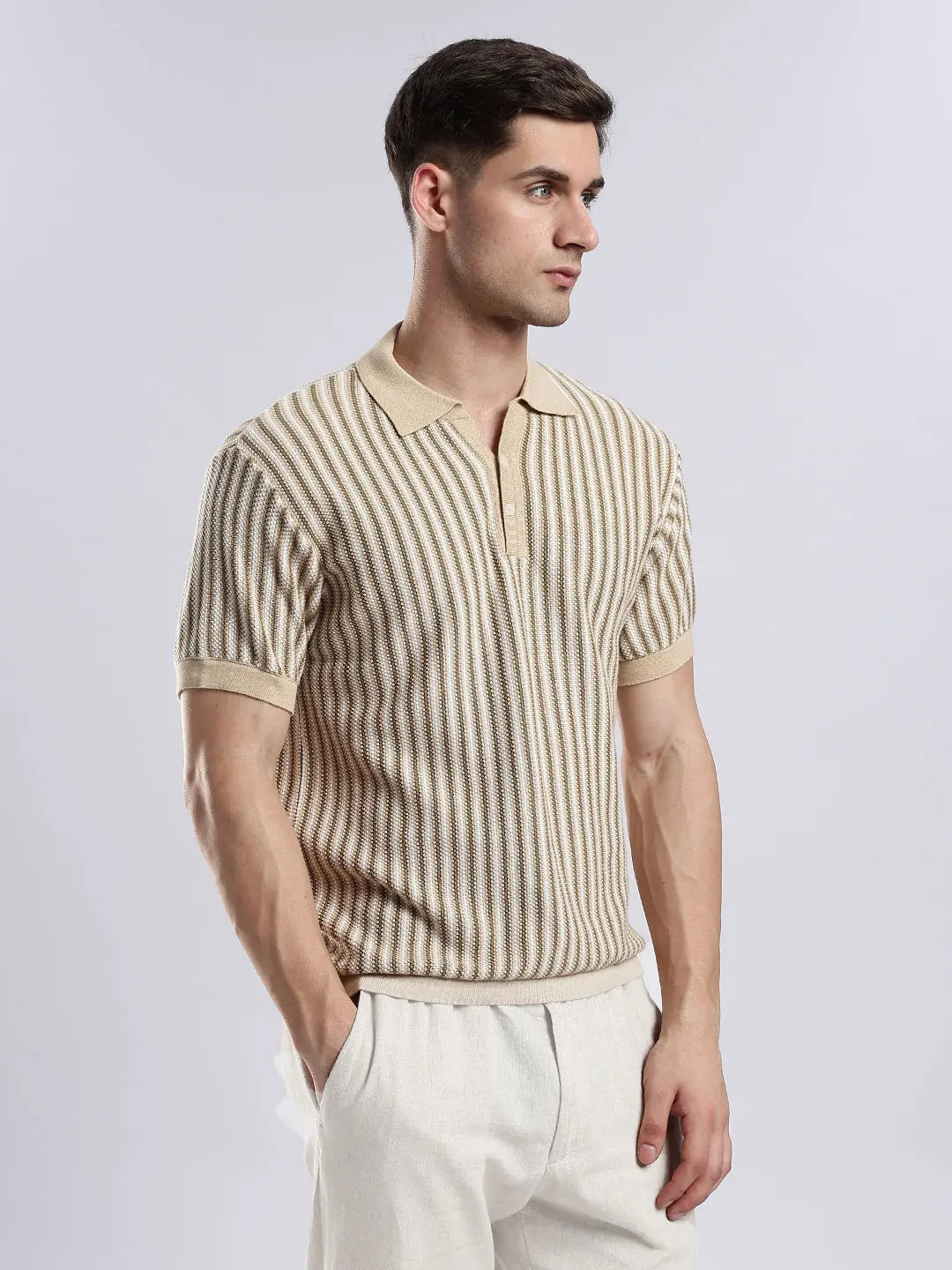 Men's Capri Sandstone Jacquard Knit Polo Vellure