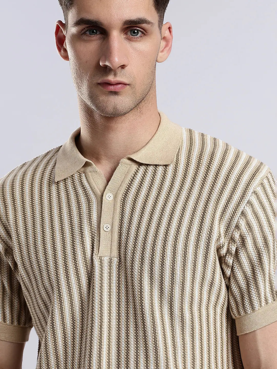 Men's Capri Sandstone Jacquard Knit Polo Vellure