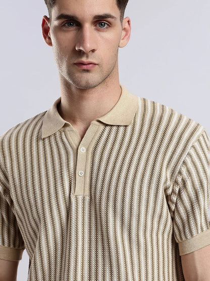 Men's Capri Sandstone Jacquard Knit Polo Vellure