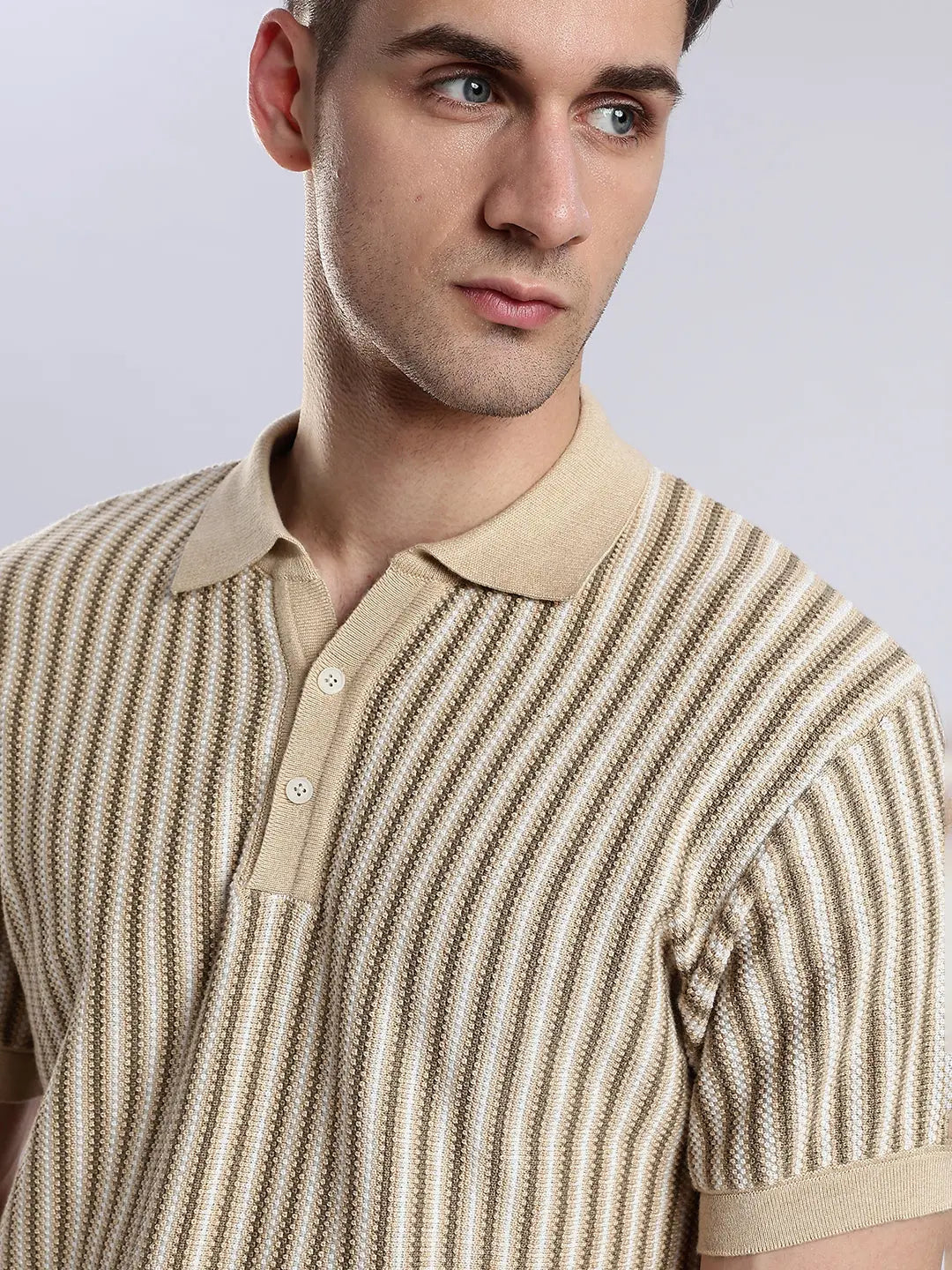 Men's Capri Sandstone Jacquard Knit Polo Vellure