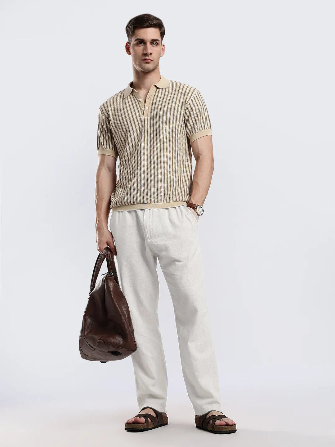 Men's Capri Sandstone Jacquard Knit Polo Vellure
