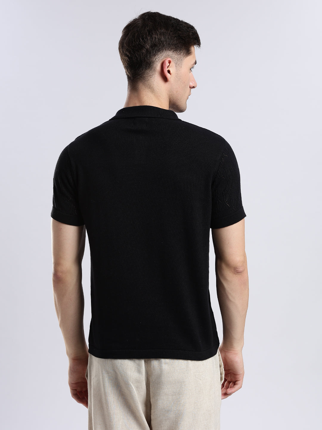 Men's Crochet Monarch Black Polo
