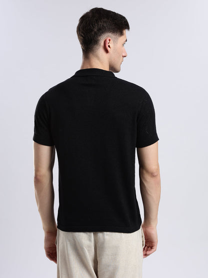 Men's Crochet Monarch Black Polo