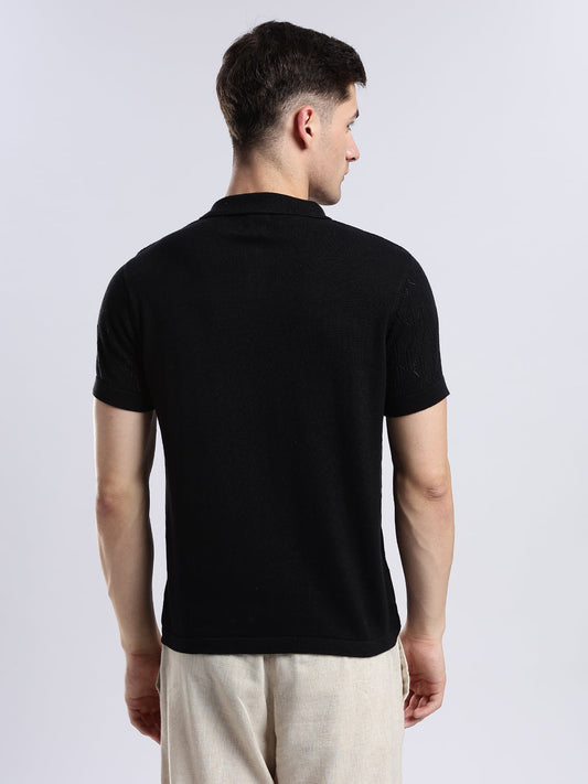 Men's Crochet Monarch Black Polo