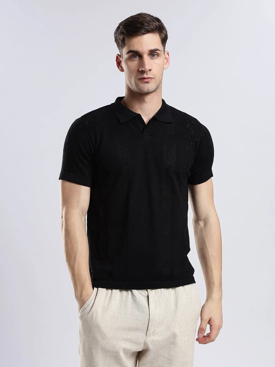 Men's Crochet Monarch Black Polo Vellure